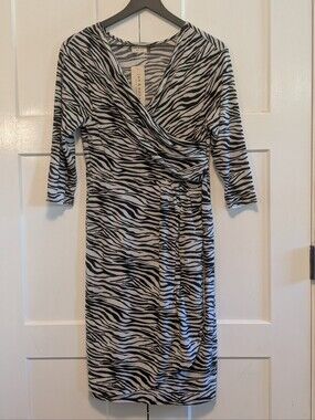 Jon & Anna New York Zebra Print Faux Wrap Stretch Dress Medium NWT 3/4 Sleeve